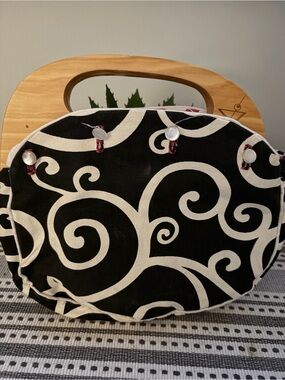 Black & White Swirl Tote with Wooden Handles